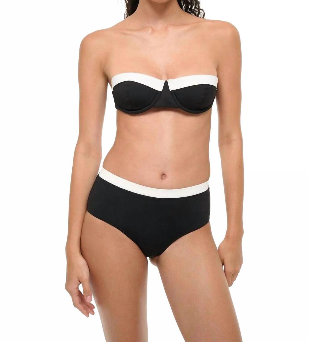 NEW STAUD devon high rise classic bikini bottom in black/white
